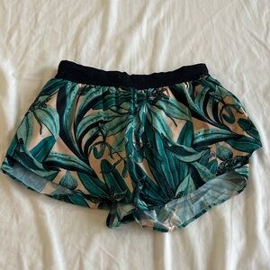 Janji Teal Leaf Print Athletic Shorts with Black Waistband